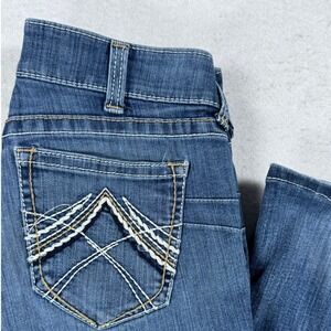 Ariat Real Denim Womens Mid Rise Bootcut Jeans Medium Wash 29L Paisley Waistband